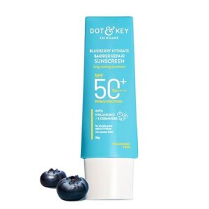 dot & key blueberry hydrate barrier repair sunscreen spf 50+,pa++++|for dry&sensitive skin|non greasy finish|no white cast|uv & blue light protection|broad spectrum|for women&men